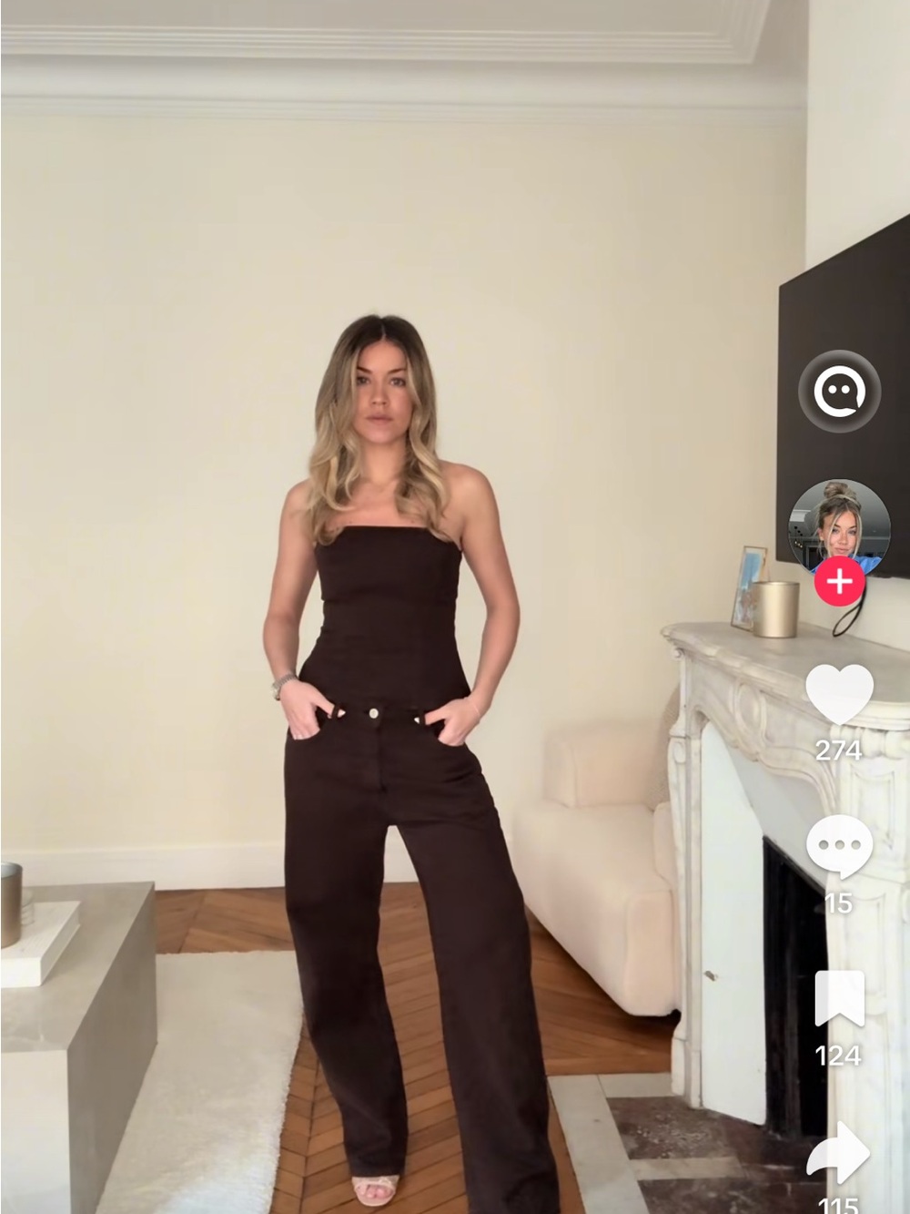 Women’s Strapless Wide-Leg Jumpsuit - Dark Brown